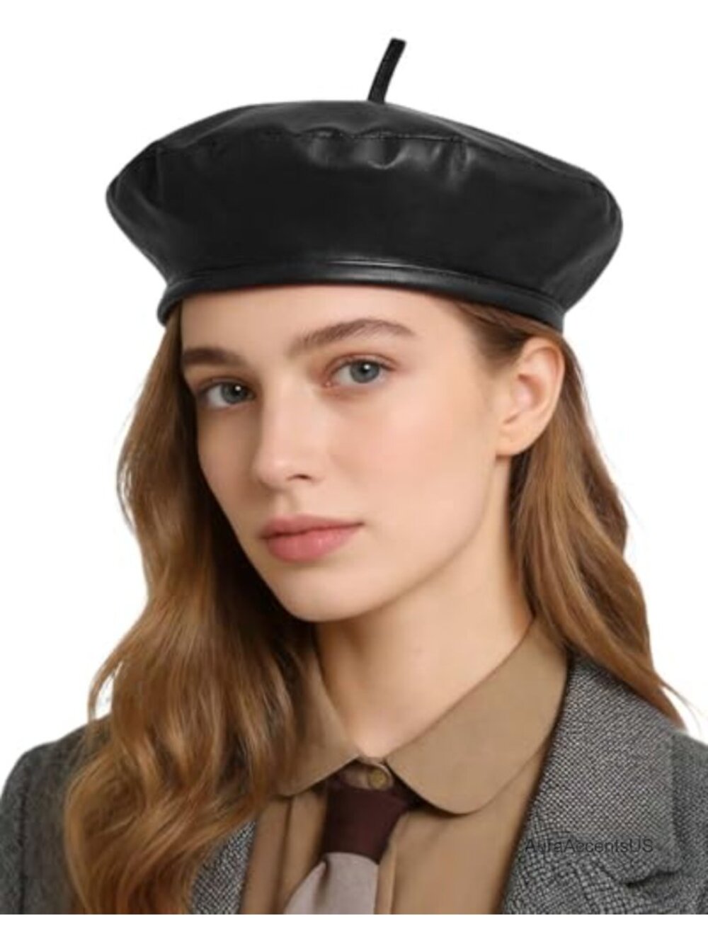 PU Leather Beret French Artist Solid Cap Adjustable Women's Hat